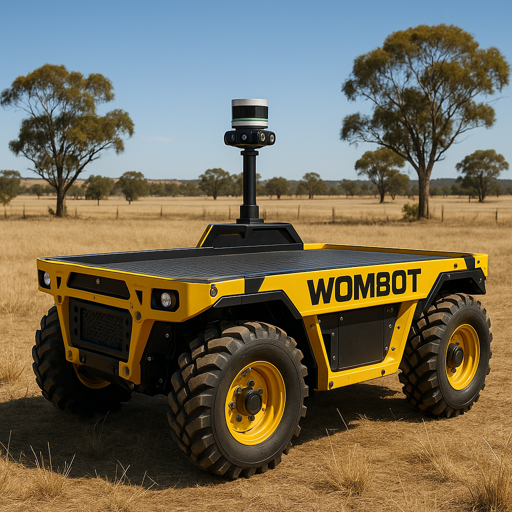 Wombot autonomous rover in an outdoor field