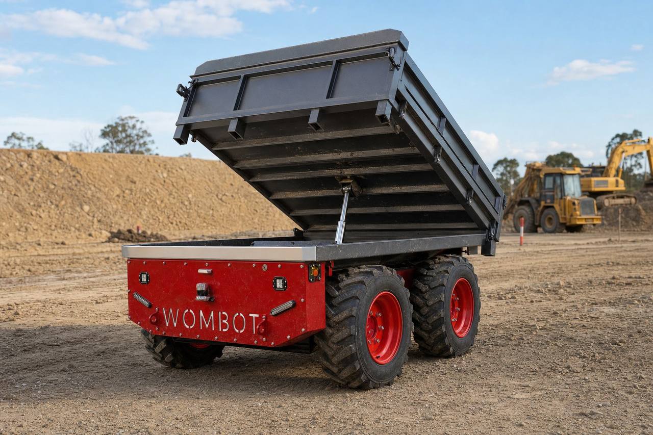 Wombot platform fitted with a raised hydraulic tipper body